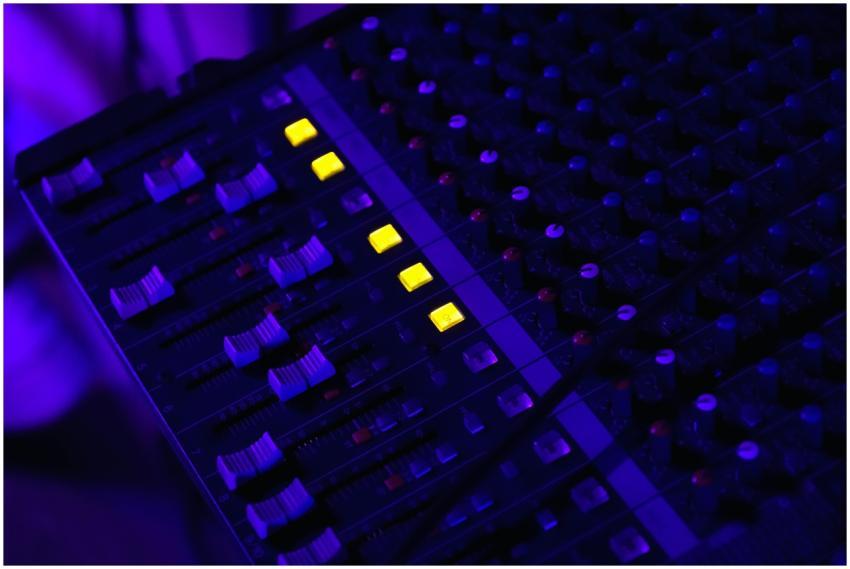 Detailed image of an illuminated audio mixing pane