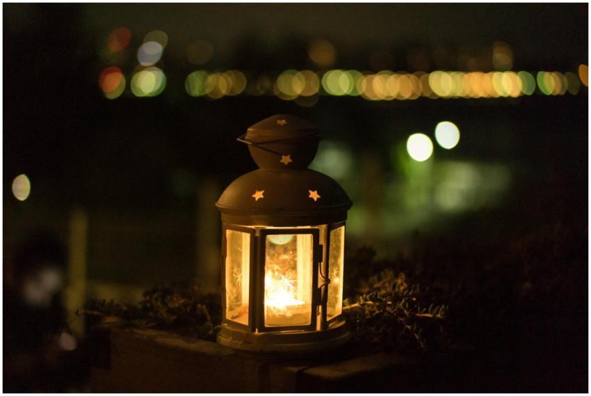 A glowing lantern creating a warm ambiance with bo