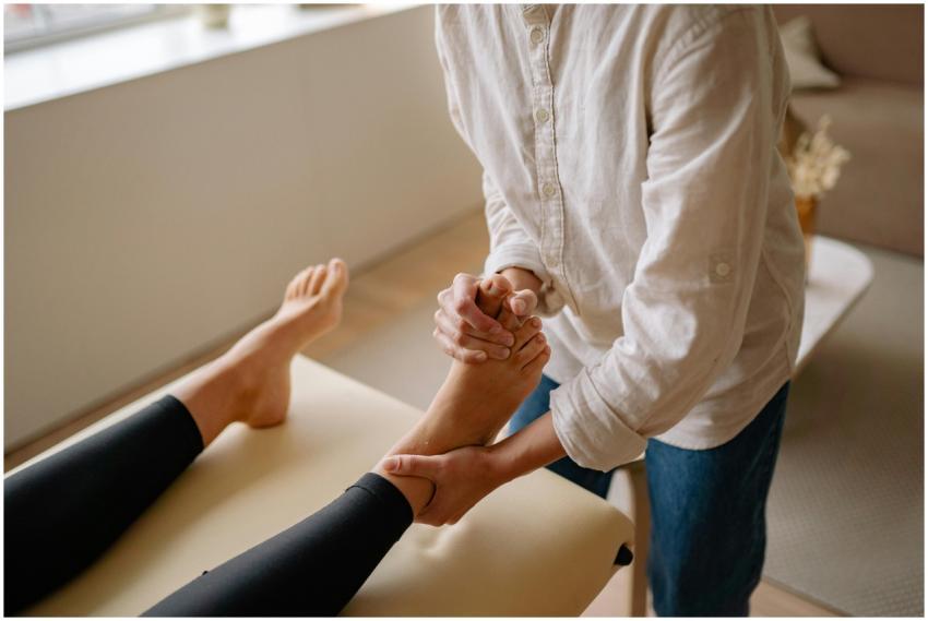 Relaxing foot massage therapy in a serene spa sett