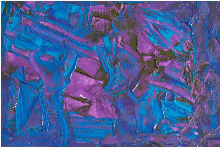 Dynamic abstract painting with vibrant blue and pu