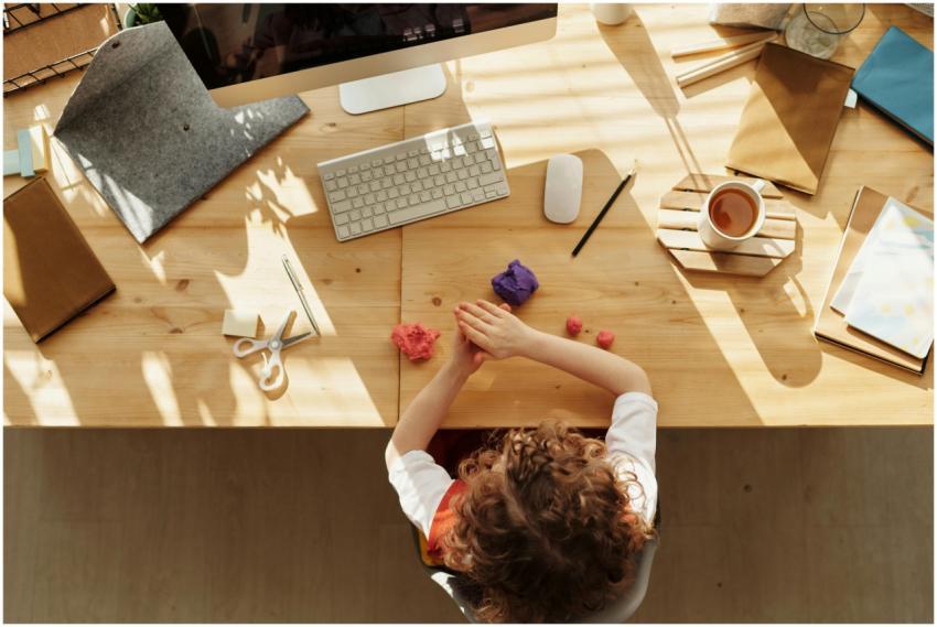 A child engaged in crafting activities at a home d