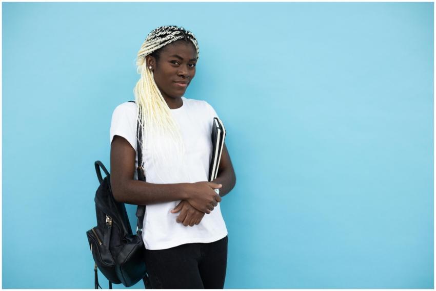 Content young African American female student with