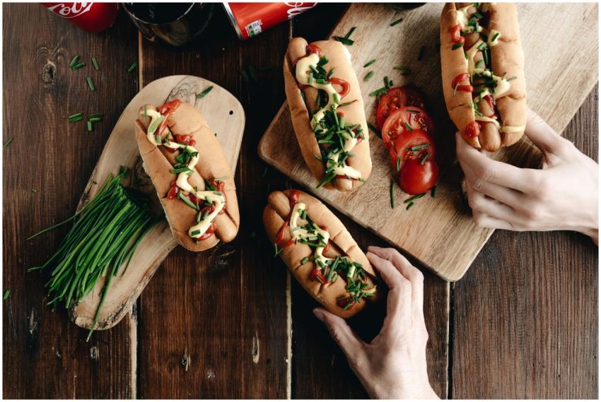 Delicious hot dogs topped with fresh chives and to