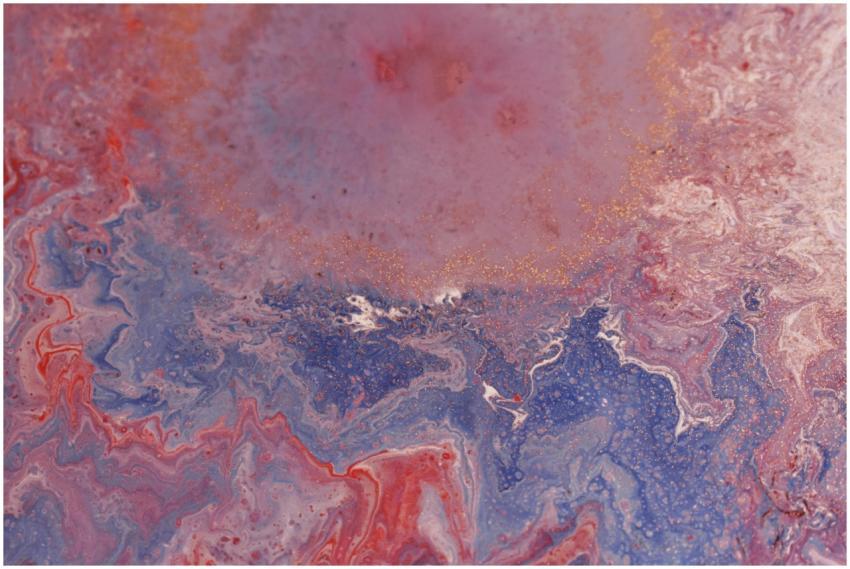 Dynamic abstract painting with swirling colors and