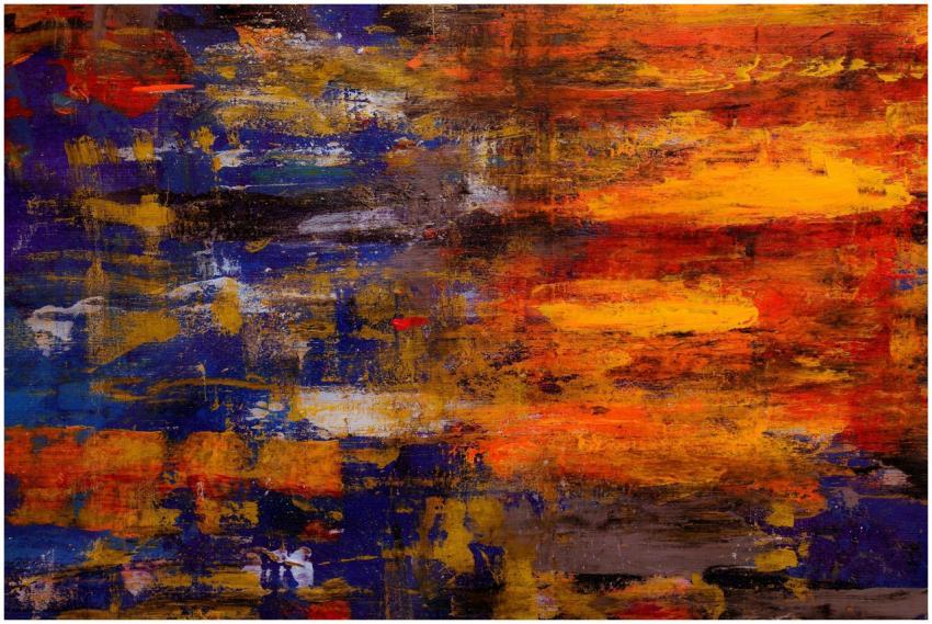 Dynamic abstract painting featuring vibrant blue,