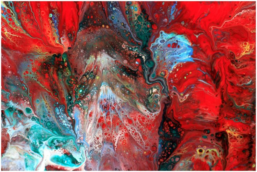 A captivating abstract painting with vibrant red,