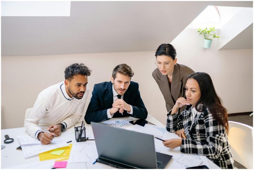 A diverse team of professionals working together o