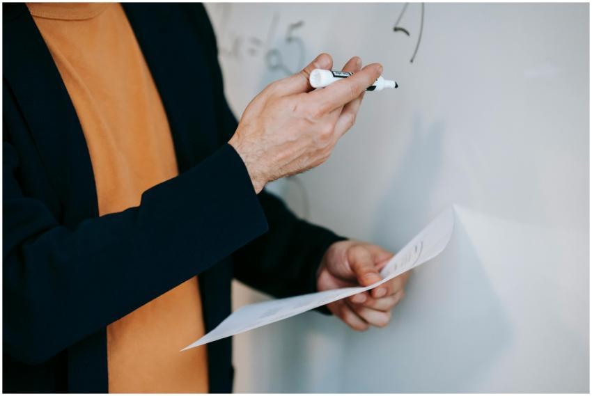 Close-up of a teacher explaining math concepts on