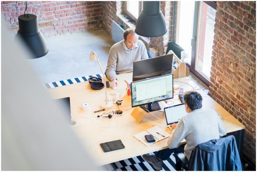 Bird's-eye view of a modern office with profession