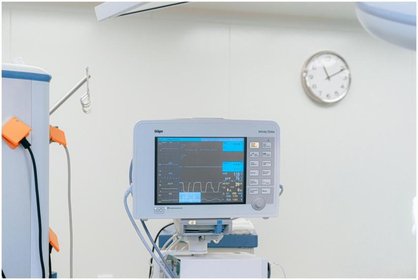 A modern heart rate monitor in a sterile hospital