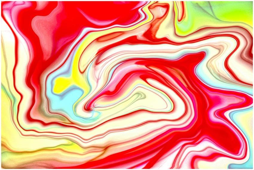 A striking abstract swirl of vivid reds and yellow