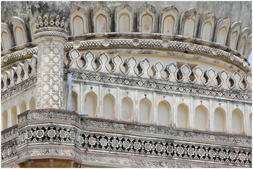 Detailed exterior design of Qutub Shahi Tombs in H