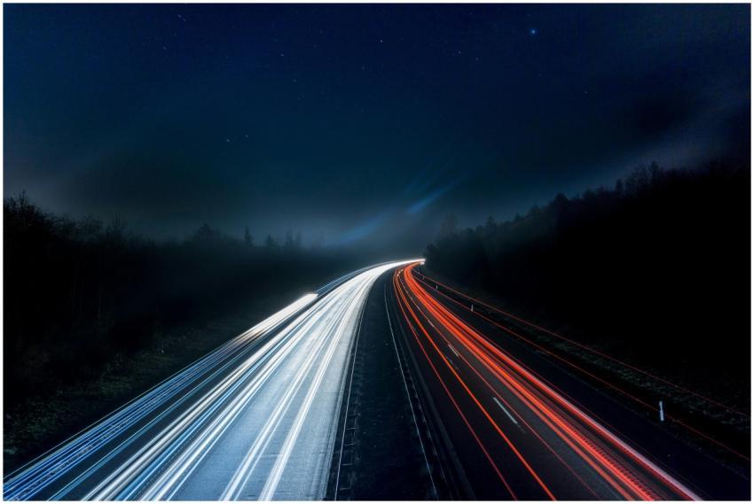 Long exposure night shot capturing stunning red an
