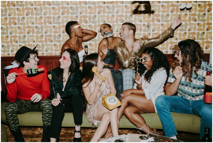 Group of friends enjoying a lively New Year's Eve