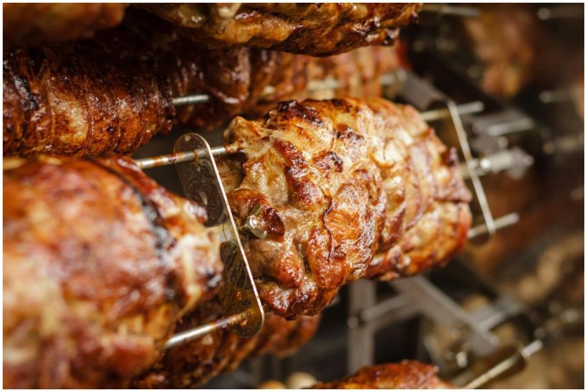 Close-up of juicy and perfectly grilled rotisserie
