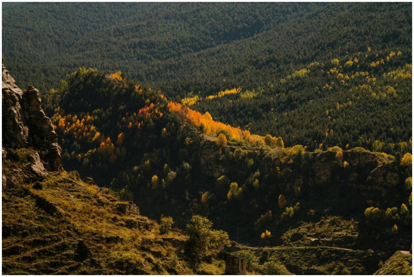Aerial view of a lush mountain landscape with colo