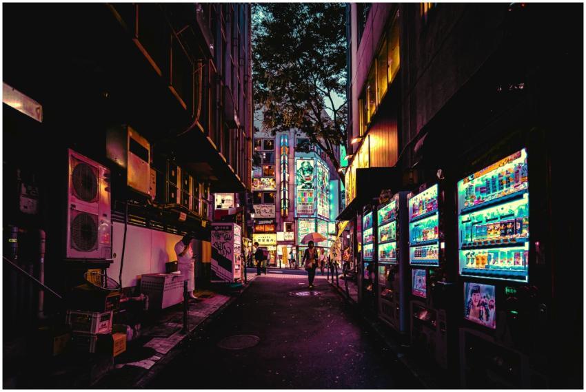 Explore a neon-lit alleyway in Tokyo, showcasing v