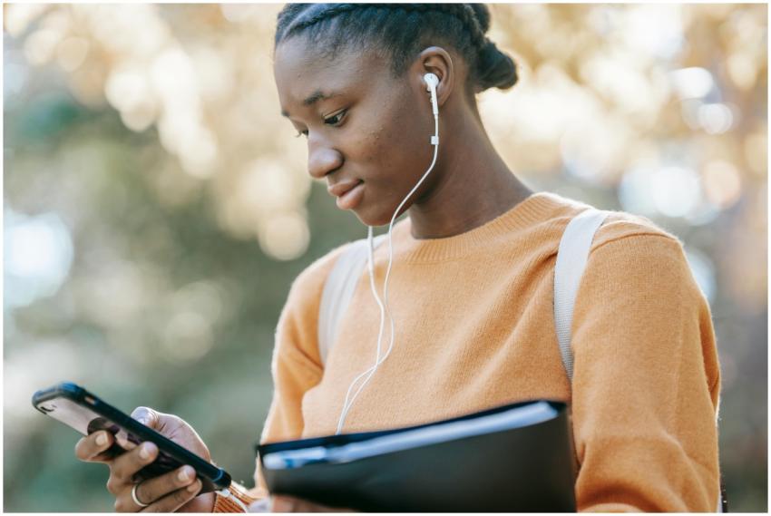 Low angle of young African American female student