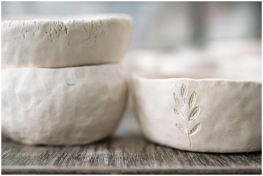 Beautiful close-up of handmade clay bowls featurin
