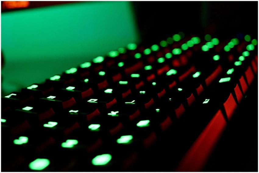 Close-up of a backlit gaming keyboard with vibrant