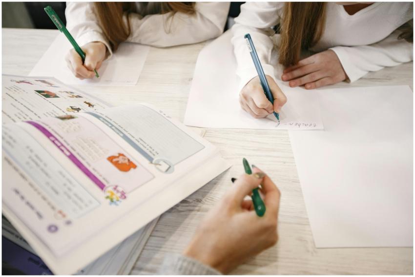 Students engaged in collaborative writing and stud