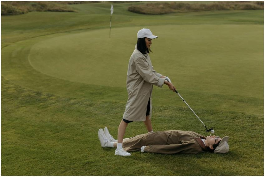Two golfers creating a playful and artistic scene