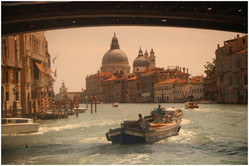 Iconic view of Venice's Grand Canal with boats and