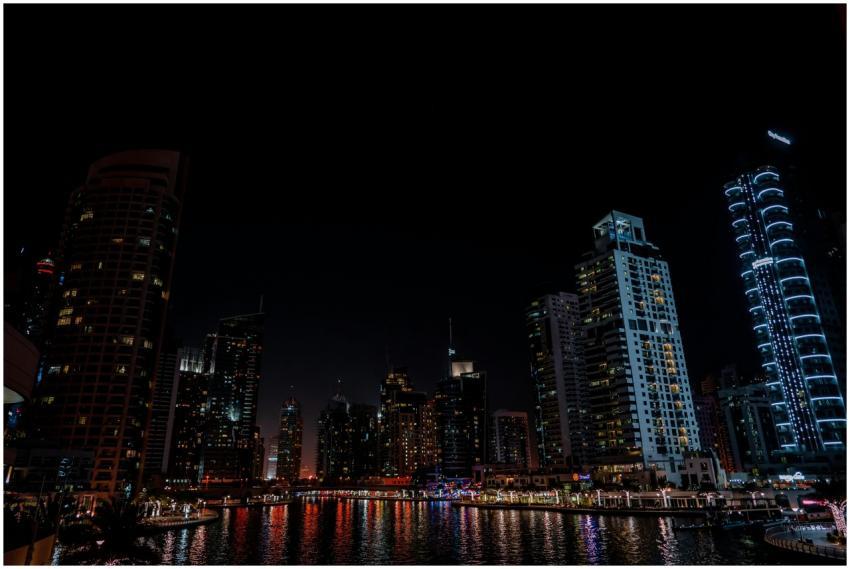 Stunning night view of Dubai Marina with illuminat