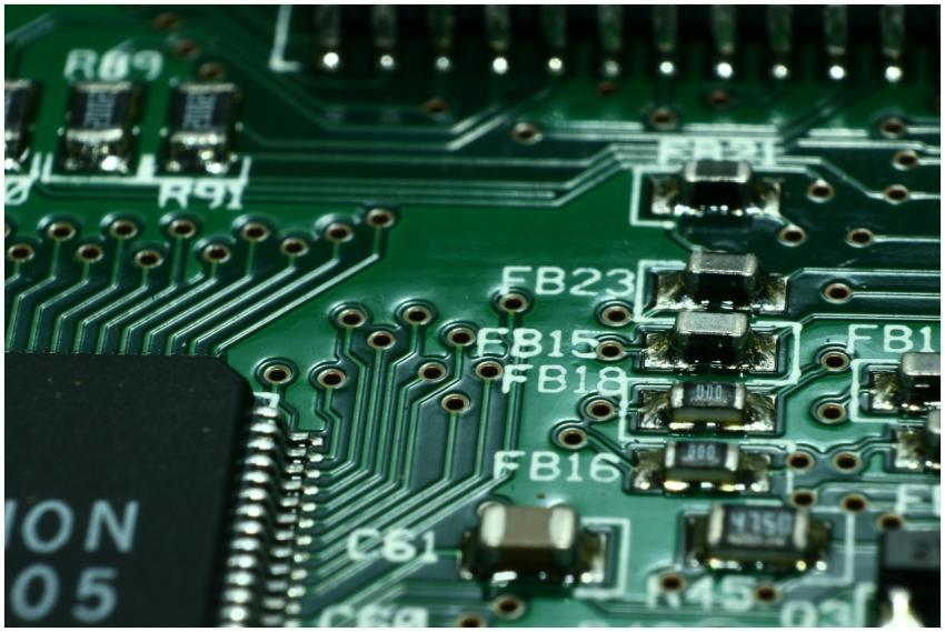 Detailed macro view of a circuit board showcasing