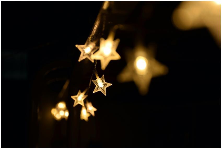 Warm star-shaped fairy lights hanging elegantly in