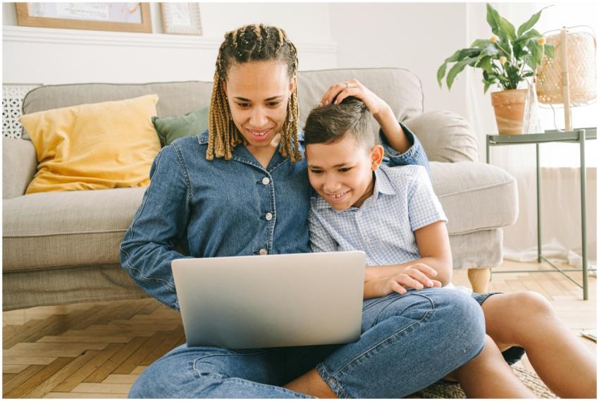 A loving mother and her son enjoying a fun time to