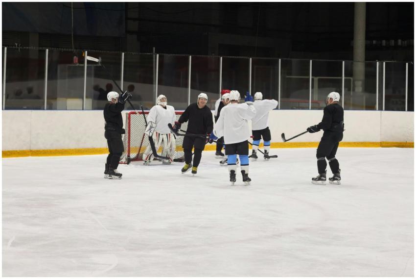 Ice hockey players in action during practice on an