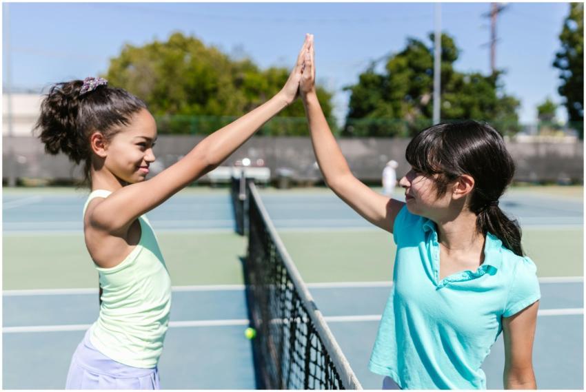 Two teenage girls enjoying a tennis match, high-fi