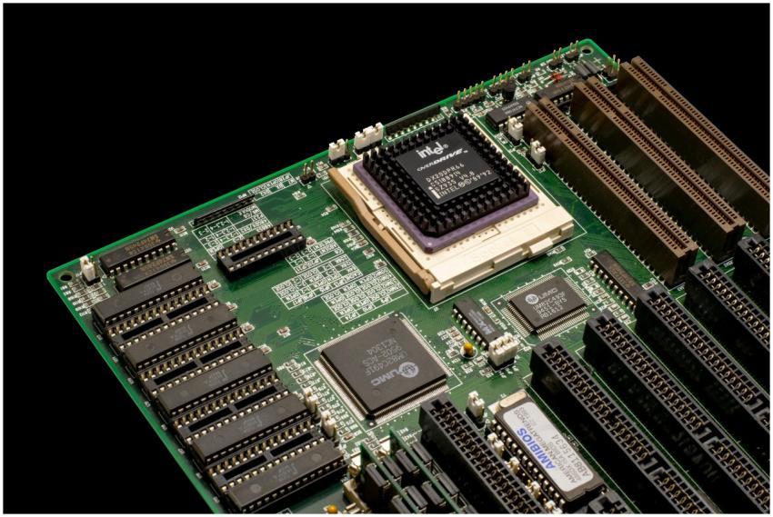Detailed shot of a vintage motherboard showcasing