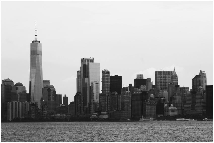 Monochrome view of New York City skyline featuring