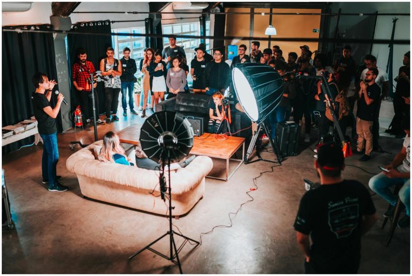 Energetic event with a speaker engaging an audienc