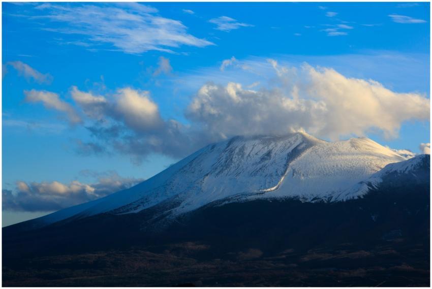 Mesmerizing view of Mount Asama with snow, clouds,