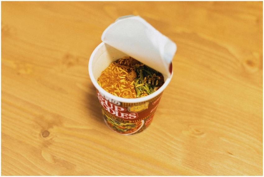 Delicious cup of instant noodles ready to prepare,