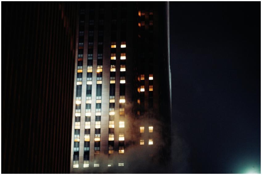 Mystical urban nightscape of a high-rise building