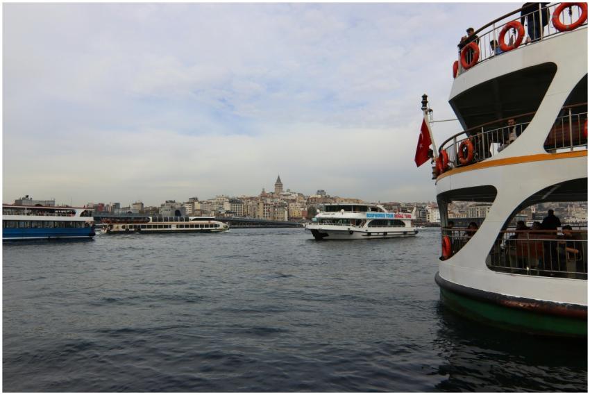Scenic view of ferries on the Bosphorus with Istan