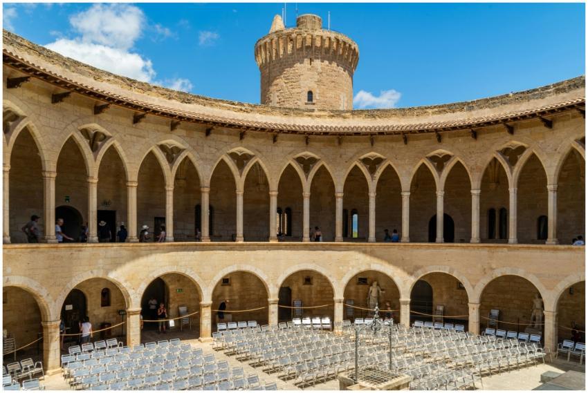 Panoramic view of Bellver Castle's courtyard in Pa