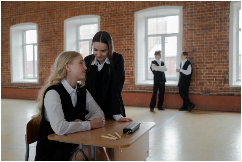 Students in a classroom setting discussing topics,