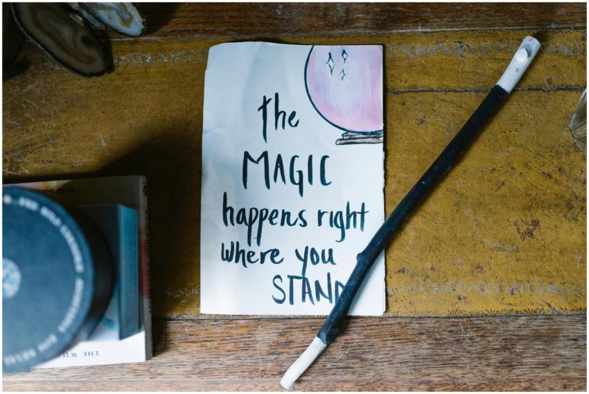 An inspiring quote on magic and belief with a wand
