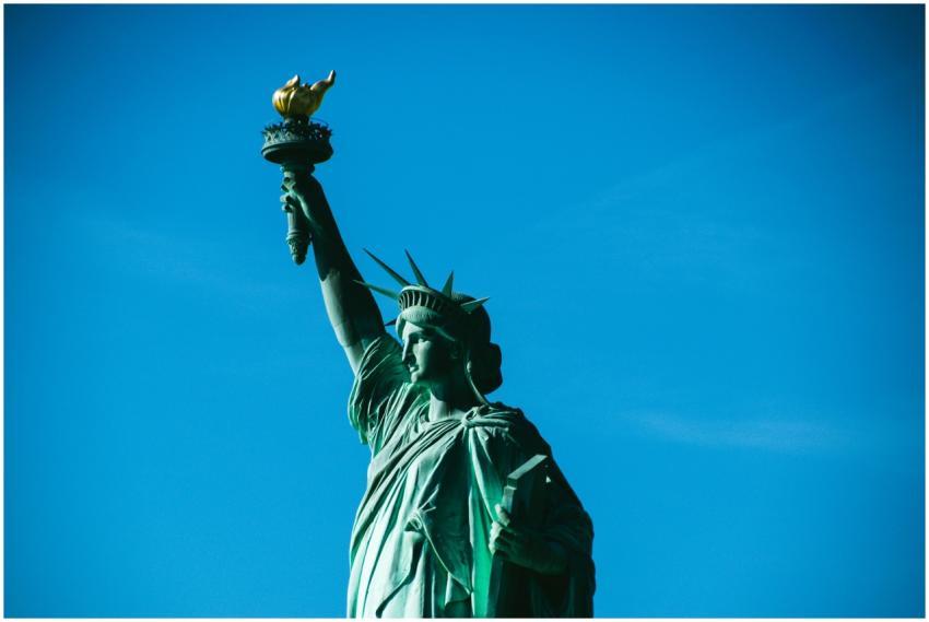 Iconic view of the Statue of Liberty with a bright