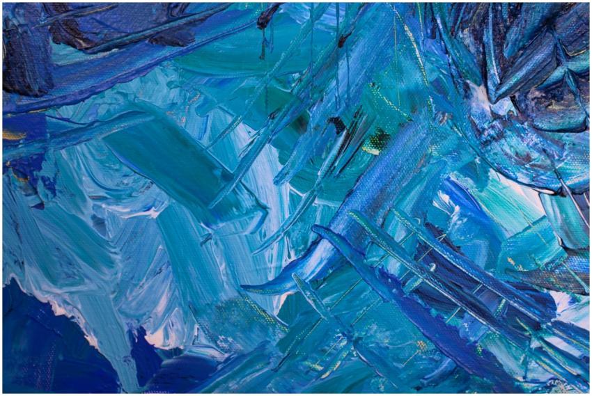 Dynamic blue abstract painting showcasing rich tex