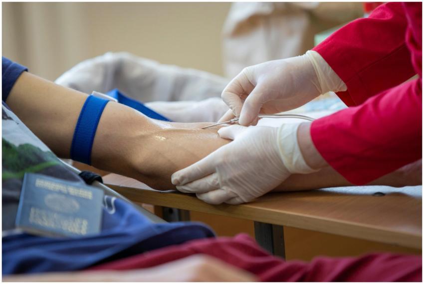 Close-up of a healthcare professional giving an in