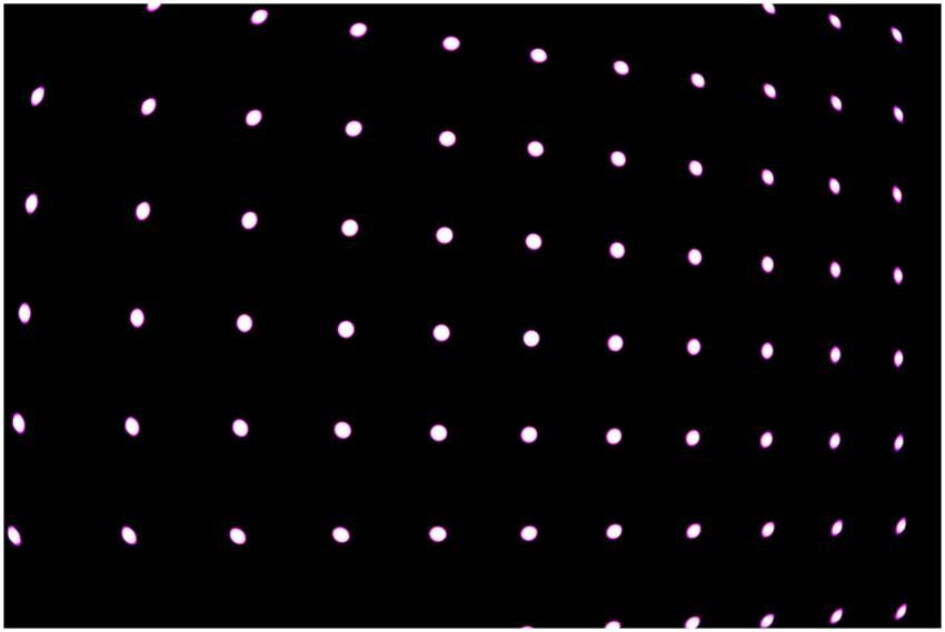 Abstract image featuring a grid of glowing pink do