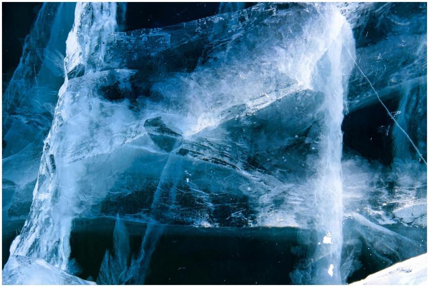 Close-up view of intricate ice formations, showcas