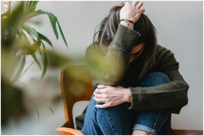 Anonymous young sorrowed female in casual outfit t