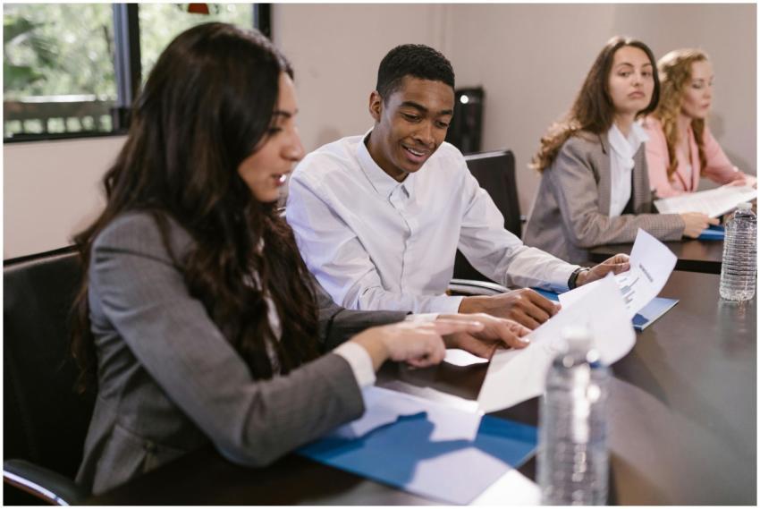 Diverse colleagues engaged in a business discussio